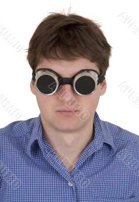 Man in welding goggles