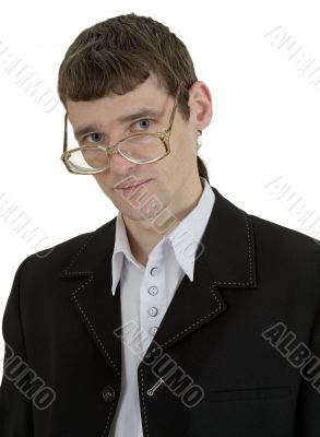 Portrait of young businessman in black suit