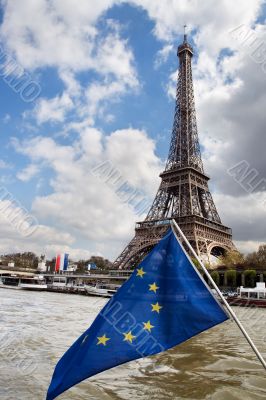 European Union flag and Eiffel tower