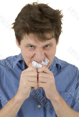 Man a devouring sheet of paper