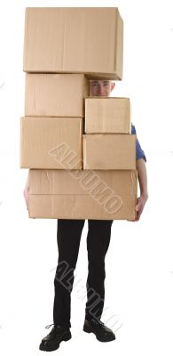 Man hold pile cardboard boxes