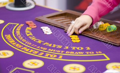 table with chips in casino