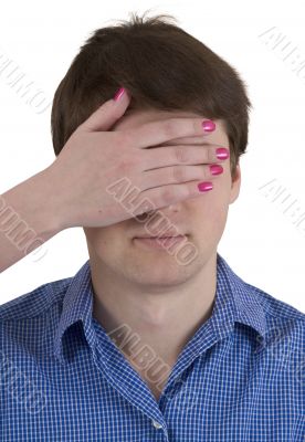 Man with covered eyes