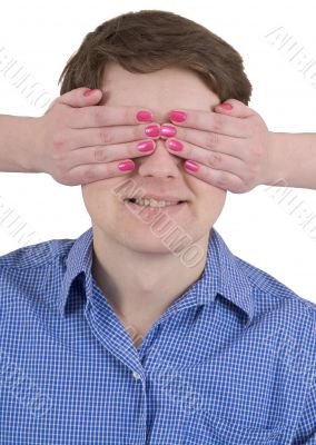 Man with covered eyes