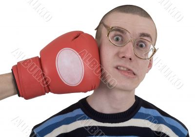 The man in spectacles taking punch