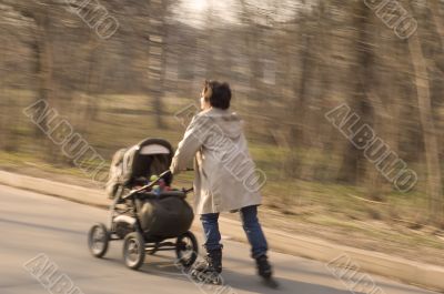 mother and baby walking