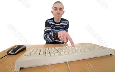 Man working on keyboard and mouse