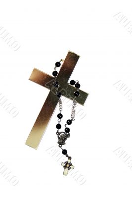Golden cross and rosary
