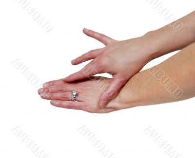 Showing off new engagement ring