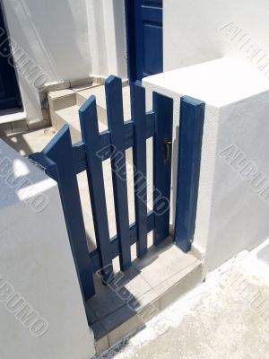 Blue gate on Santorini island