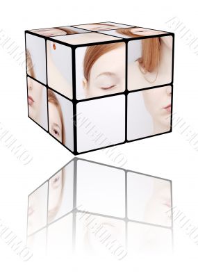 Portrait of the girl in a Rubic`s cube