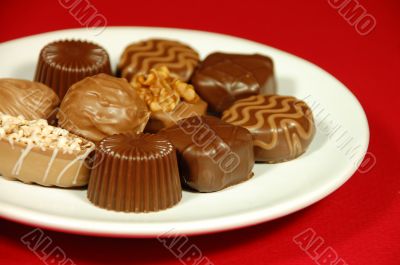 Chocolates on white plate