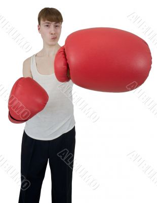 The thin boxer in gloves
