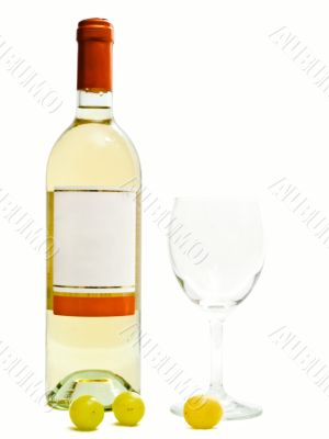 white wine with wineglass and grape