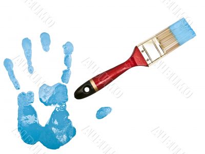 hand print near bristle in blue
