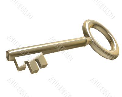 key in gold with white background 3d made key in gold with white background 3d made