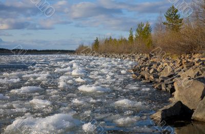 Landscape with river and ice