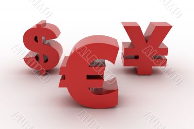 Red Euro Dollar and Yen isolated