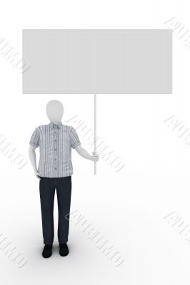Human holds a billboard on white background