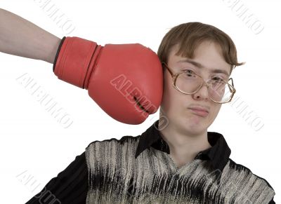 Man of kick on boxer glove