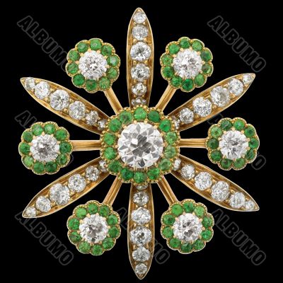 Diamond Brooch with Emeralds