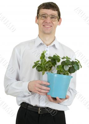 Male portrait with window plant