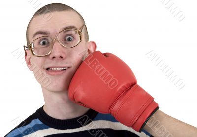 Man of kick in boxer glove