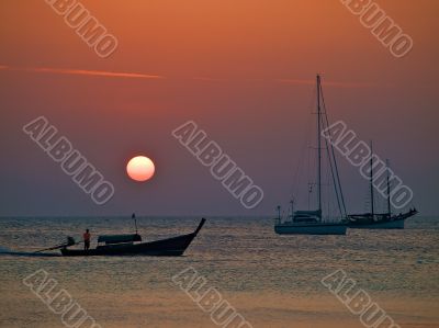 Yachts on a sunset. Yachts on a sunset.