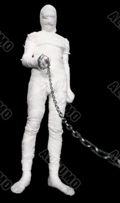 Man in costume mummy with chain Man in costume mummy with chain
