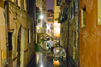 Small venetian canal at night