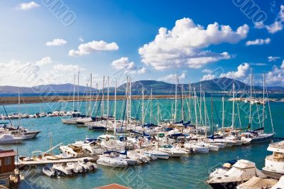 White yachts in the port