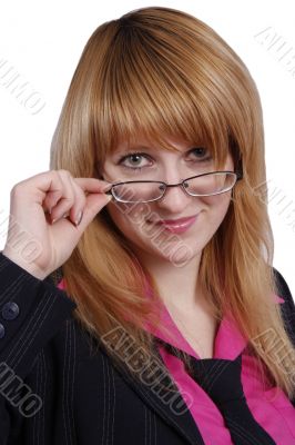 Happy successful business woman with glasses.