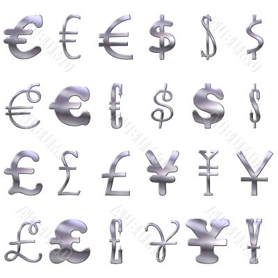 3D Eccentric  Silver Currency Symbols