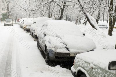 Road and car in snowfall