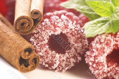 sweet raspberries, cinnamon and fresh mint