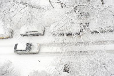 road and snowfall