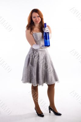 Young girl and blue bottle Young girl and blue bottle