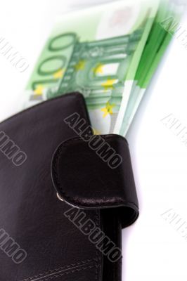 euro and a leather purse