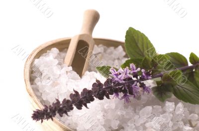 aroma bath. sea salt and basil with flowers