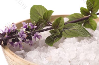 aroma bath. sea salt and basil with flowers