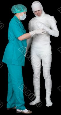 Man in bandage and nurse