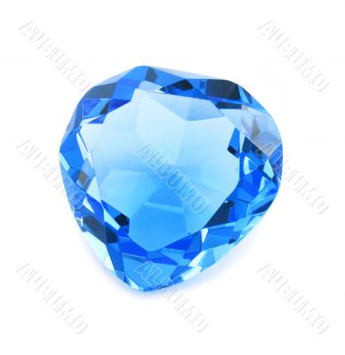 Heart shaped blue crystal isolated