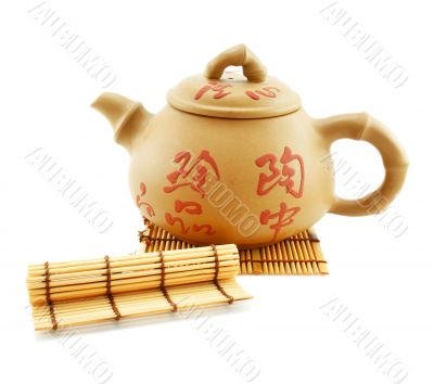 Japanese teapot and wooden stand