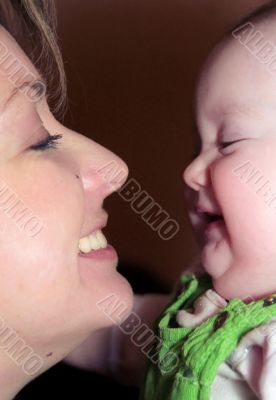 Mother and daughter happy faces