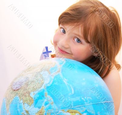Girl travel globe.