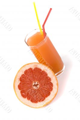 half of grapefruit and juice