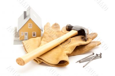 Hammer, Gloves, Nails and House