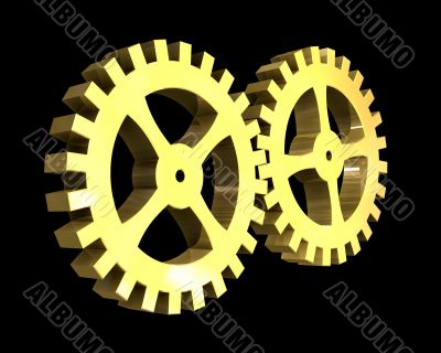 two golden gears in gold - 3D made two golden gears in gold - 3D made