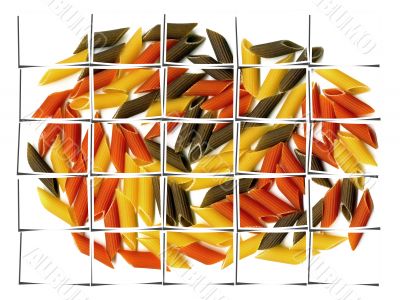 three colour penne italian pasta collage