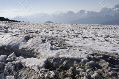 Mountain view with a dirty snow